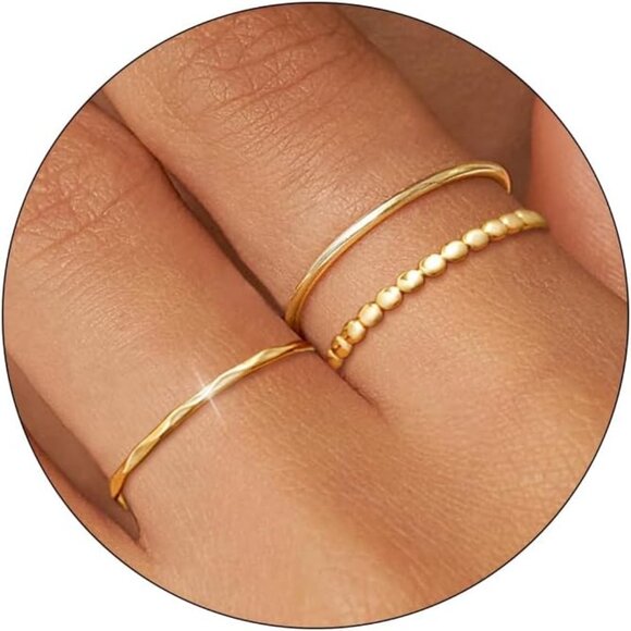 Non Tarnish Gold Stacking Rings Set for Women – Sizes 5-10, Cute & Stylish - Picture 1 of 9